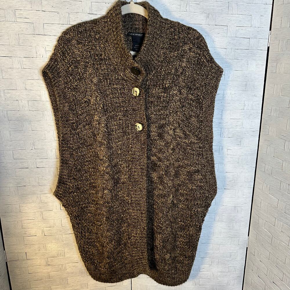 Lane Bryant womens sweater vest brown tan 3 button costal grandma plus size